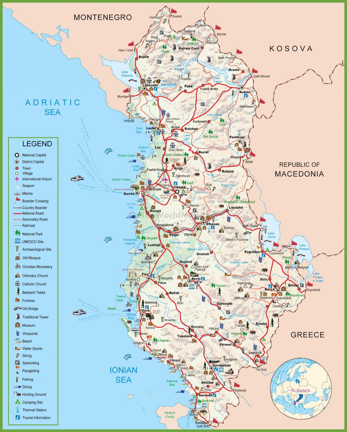 bản đồ của Albania du lịch