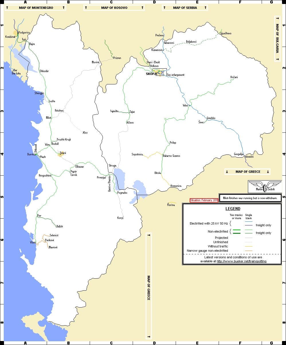 Albanian bản đồ đường sắt