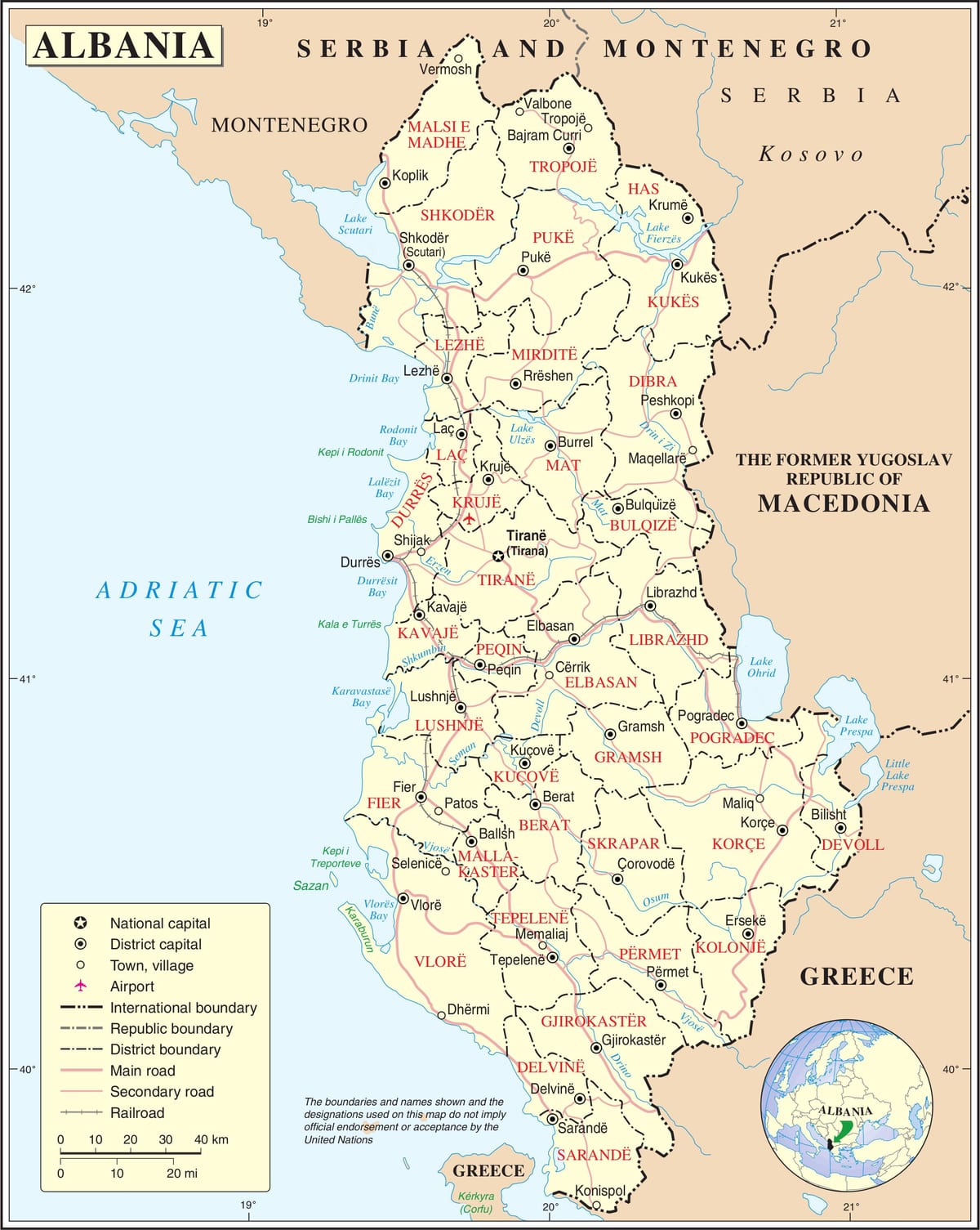 bản đồ của Albania với thành phố