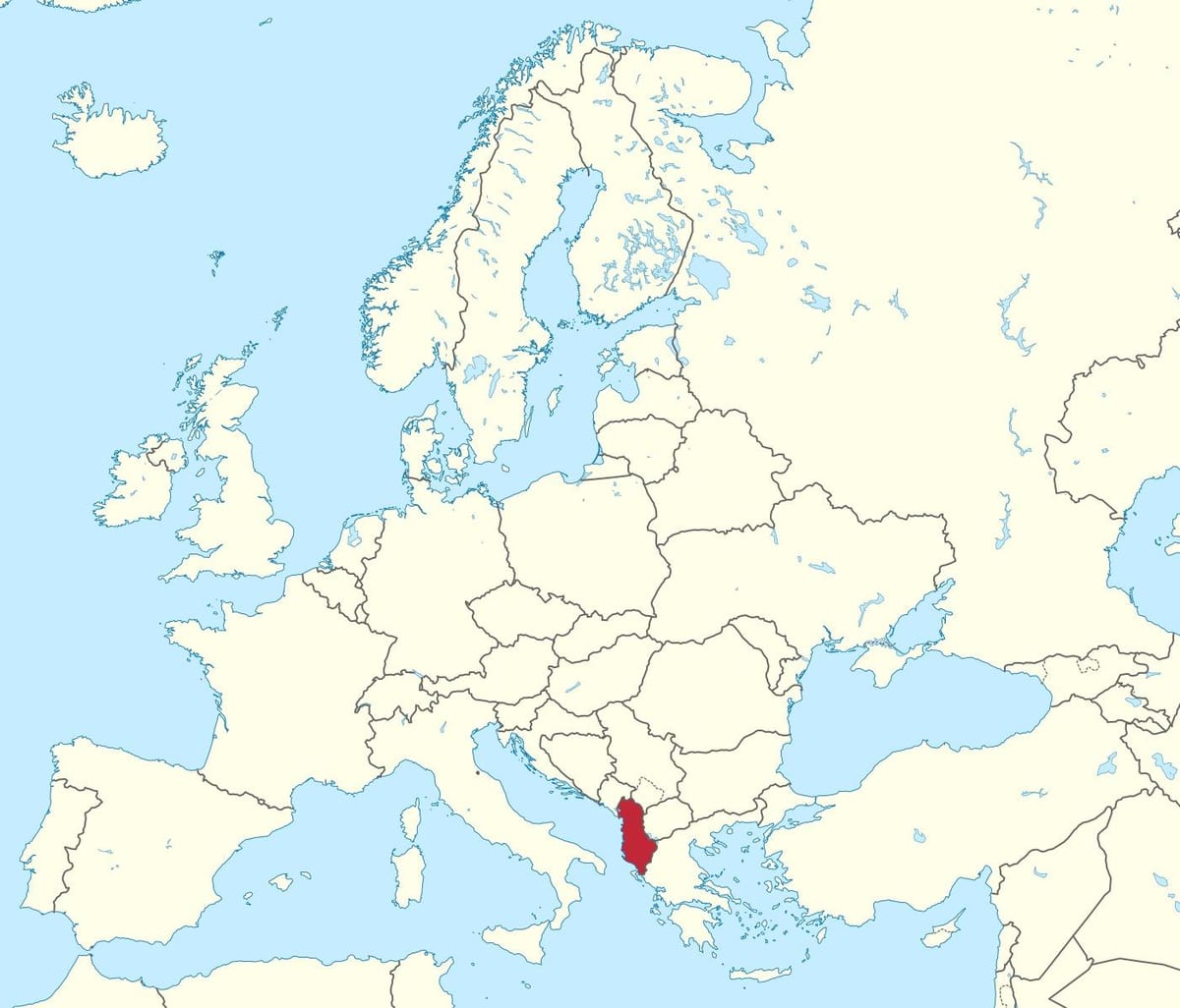 bản đồ của Albania về châu âu