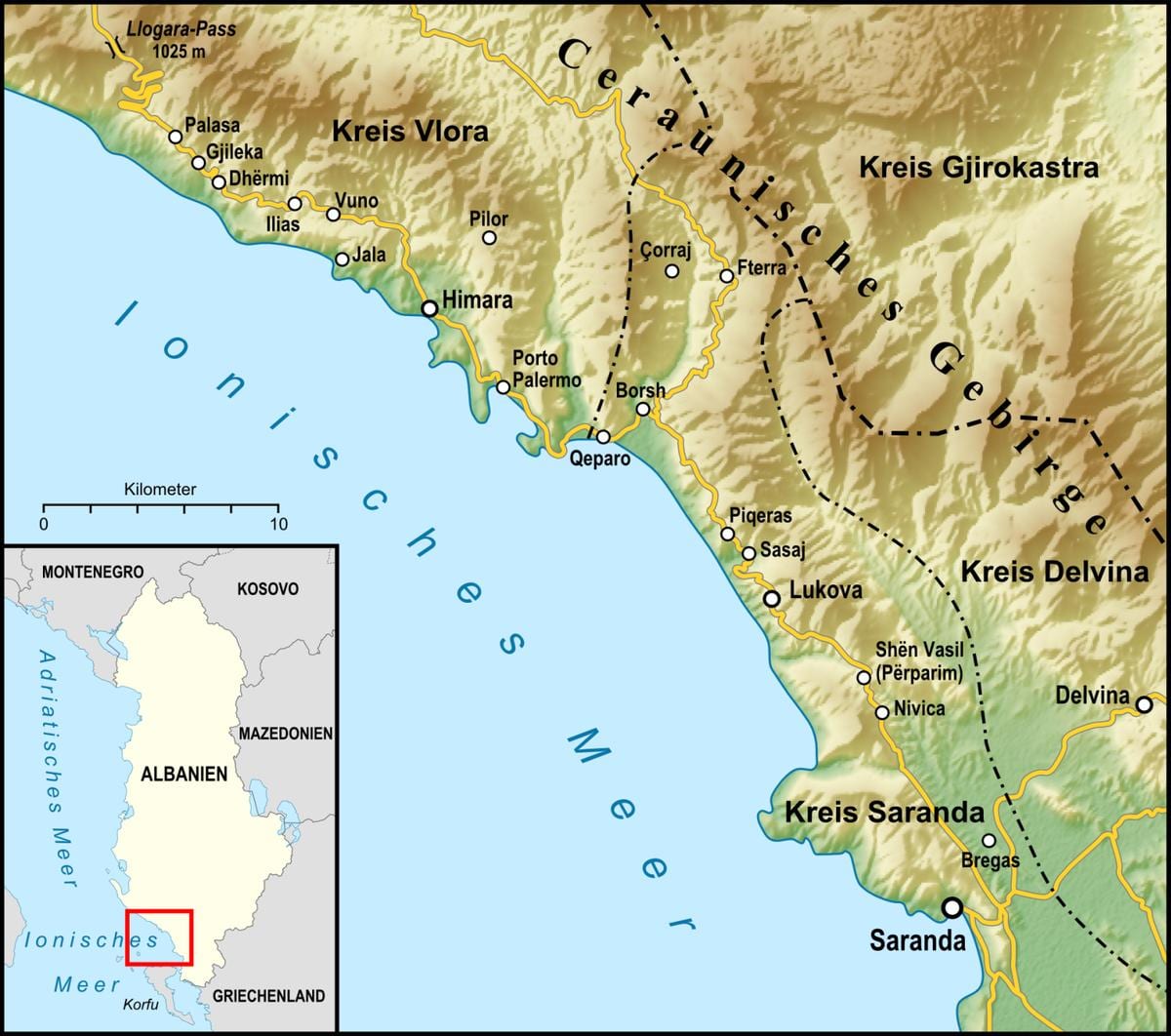bản đồ của Albanian riviera