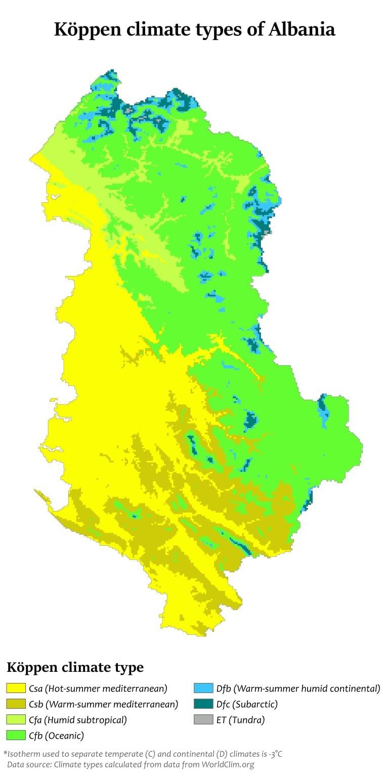 bản đồ của Albania khí hậu