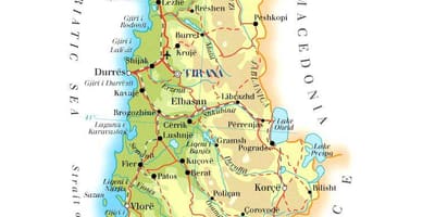 Bản đồ của bản đồ vật lý của Albania